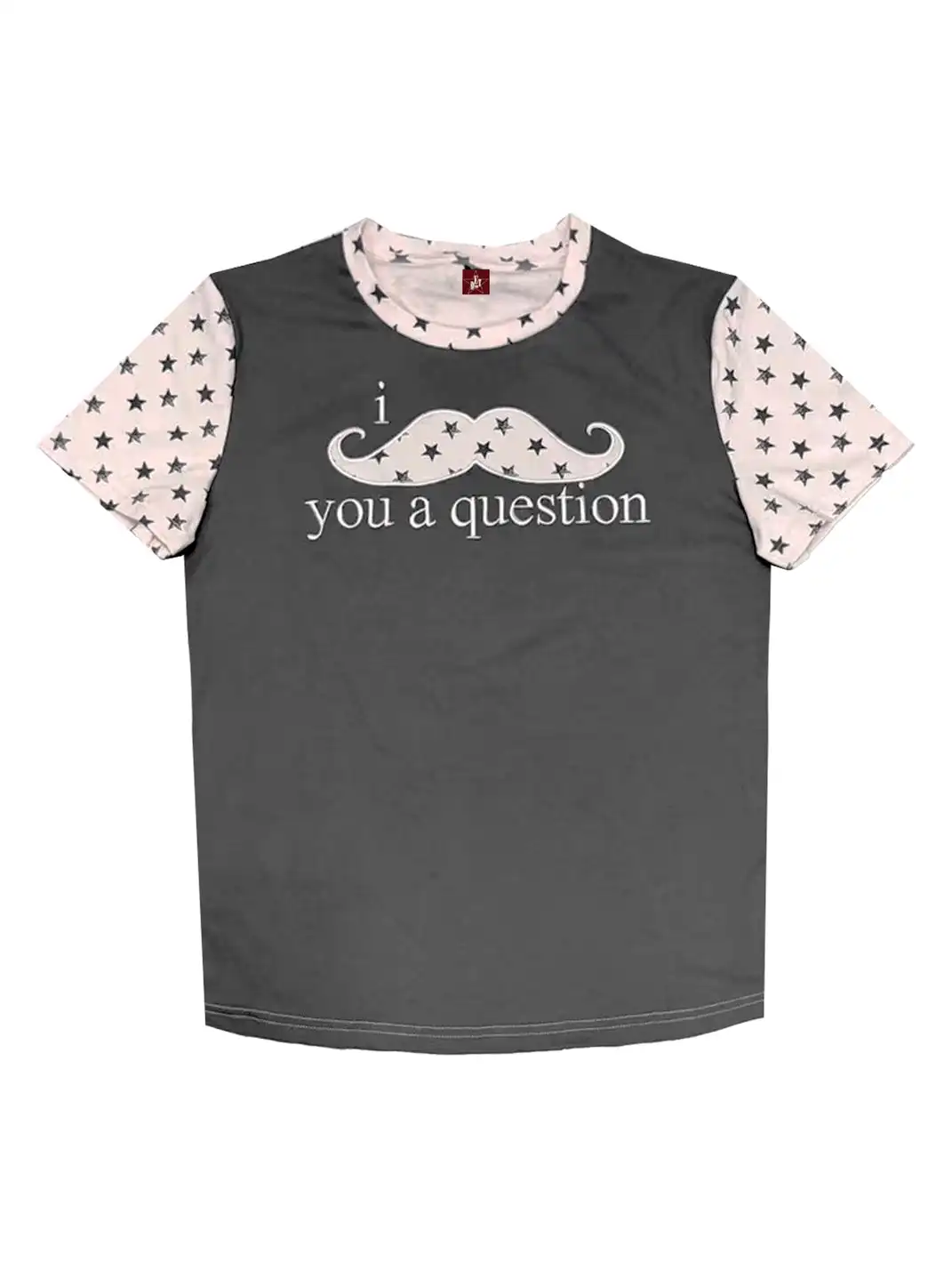 DETW | Mustache Patch Slogan Spliced T-Shirt