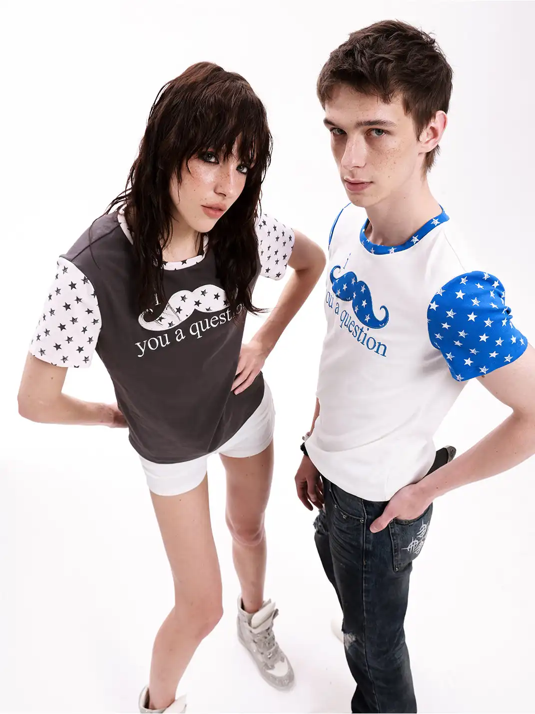 DETW | Mustache Patch Slogan Spliced T-Shirt