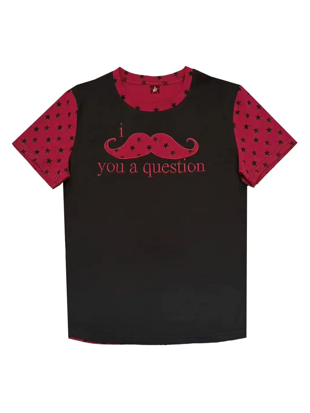 DETW | Mustache Patch Slogan Spliced T-Shirt