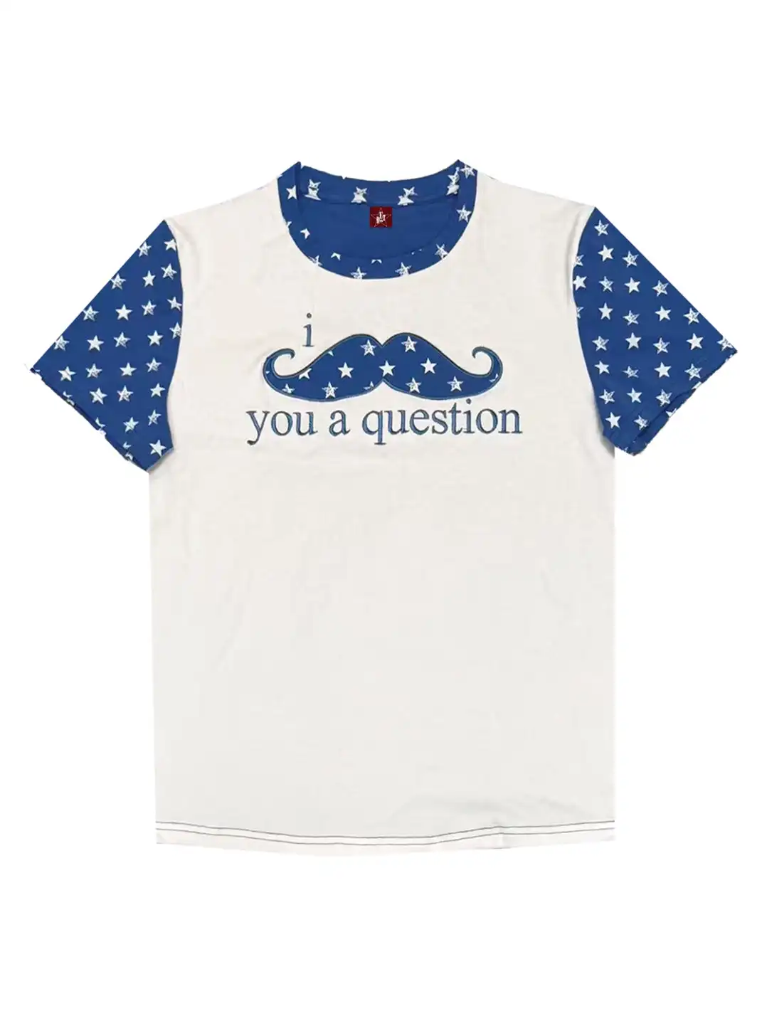 DETW | Mustache Patch Slogan Spliced T-Shirt