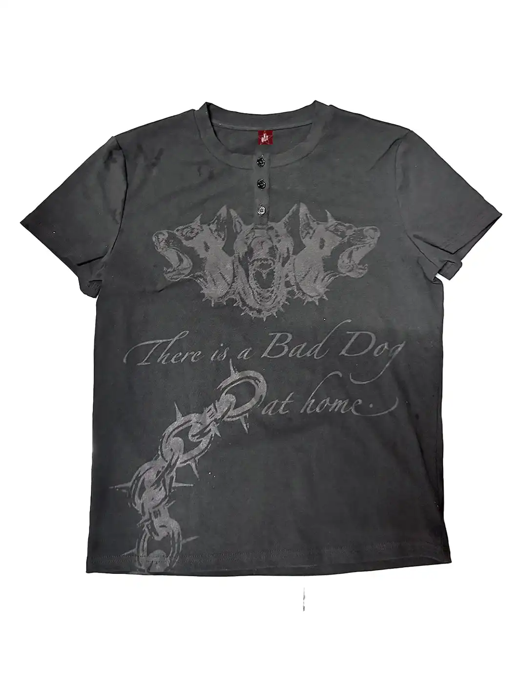 DETW | Thorn Slogan Print Henley Neck T-Shirt