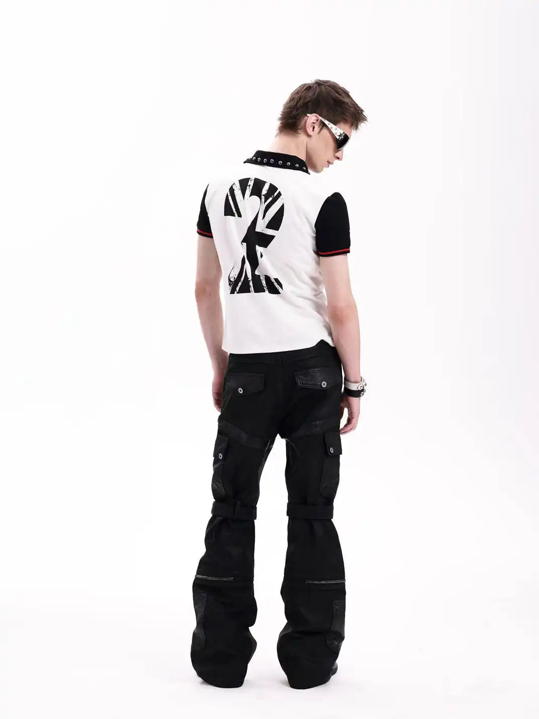 DETW | Skull Color Contrast Jersey Hand Beaded Print Polo Shirt
