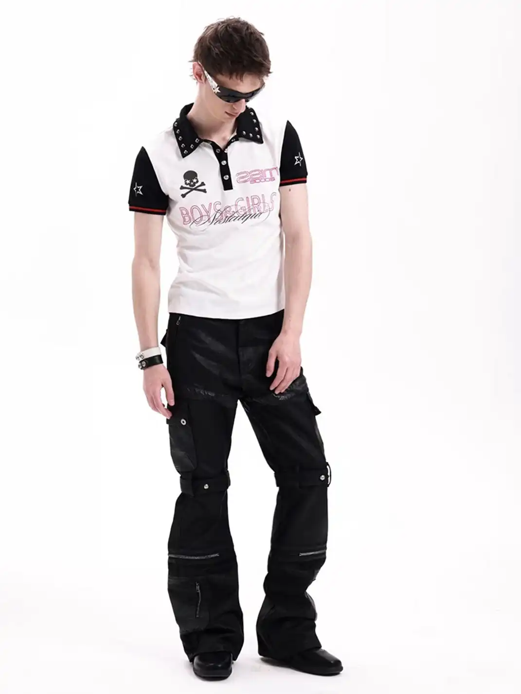 DETW | Skull Color Contrast Jersey Hand Beaded Print Polo Shirt