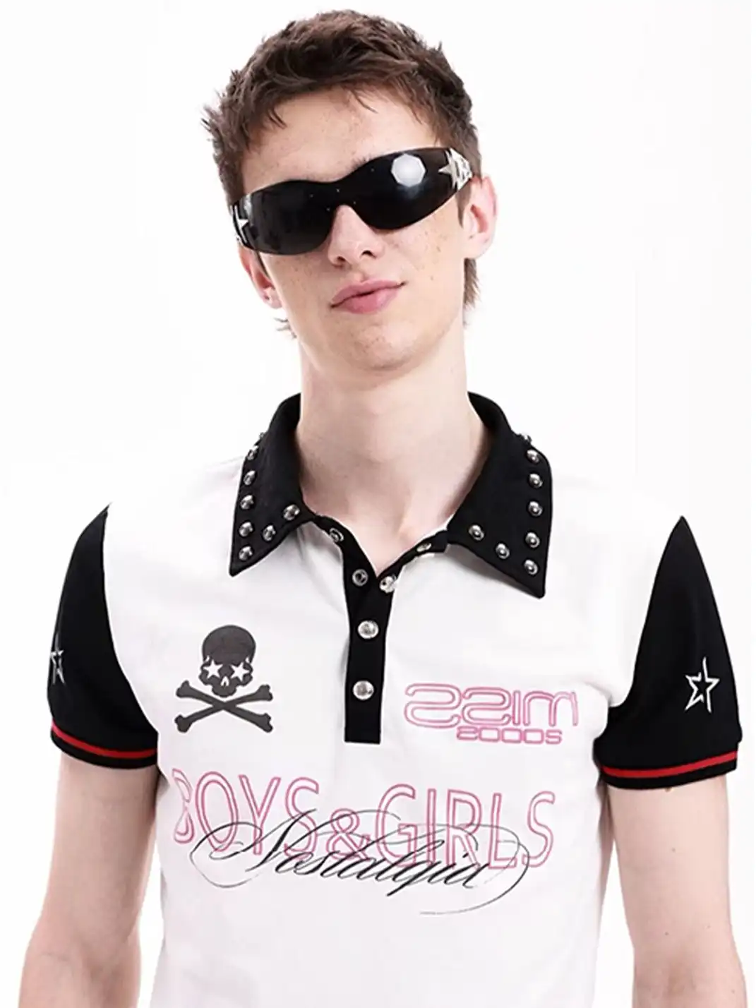 DETW | Skull Color Contrast Jersey Hand Beaded Print Polo Shirt