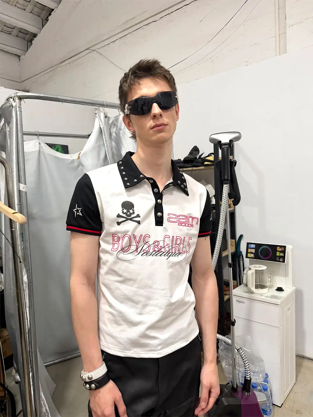 DETW | Skull Color Contrast Jersey Hand Beaded Print Polo Shirt