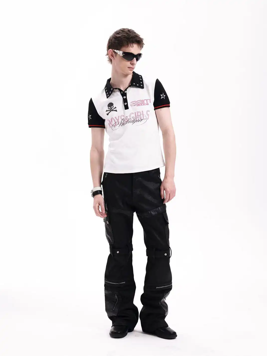 DETW | Skull Color Contrast Jersey Hand Beaded Print Polo Shirt