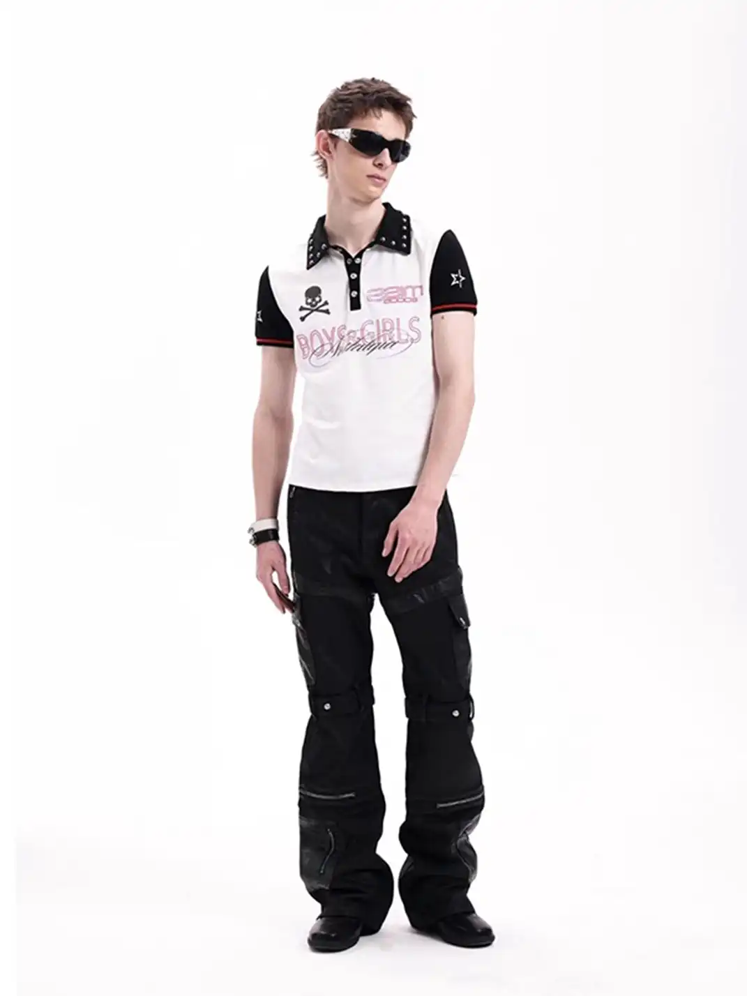 DETW | Skull Color Contrast Jersey Hand Beaded Print Polo Shirt