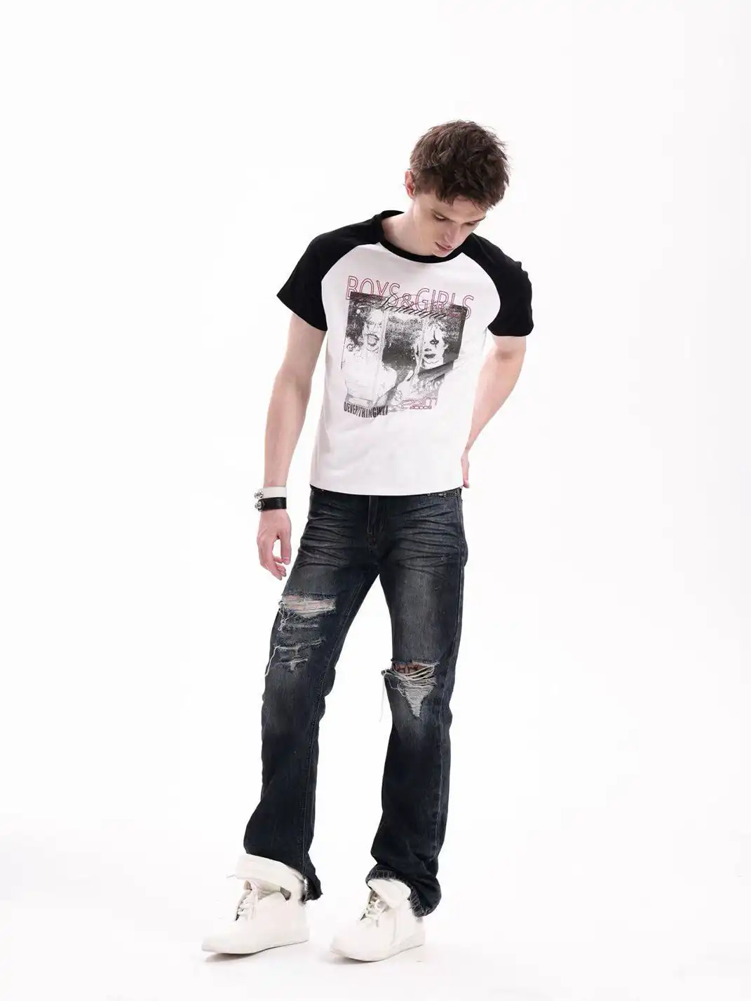 DETW | Record Cover Figure & Slogan Print T-Shirt