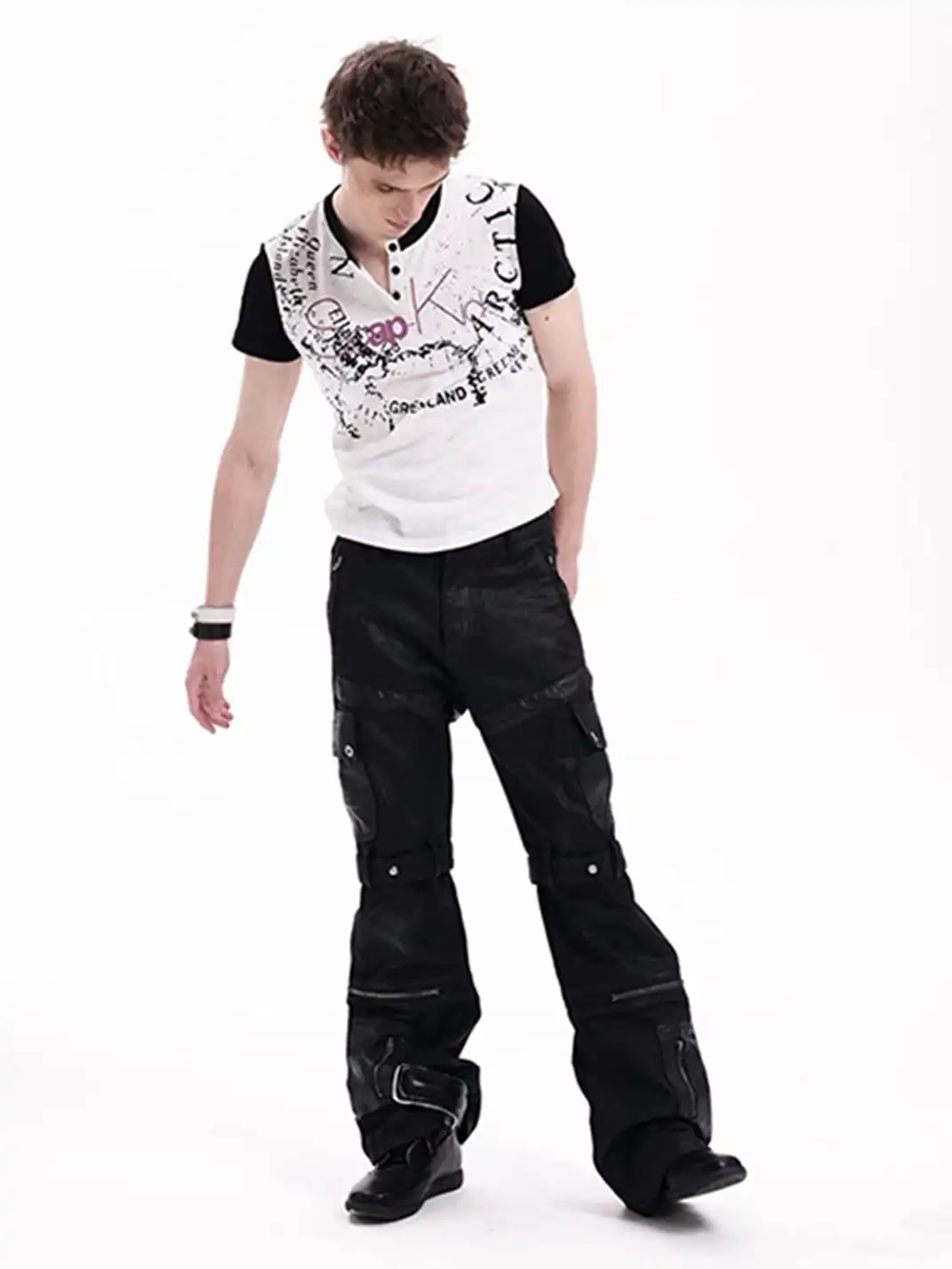 DETW | Printed Spliced Henley Neck T-Shirt