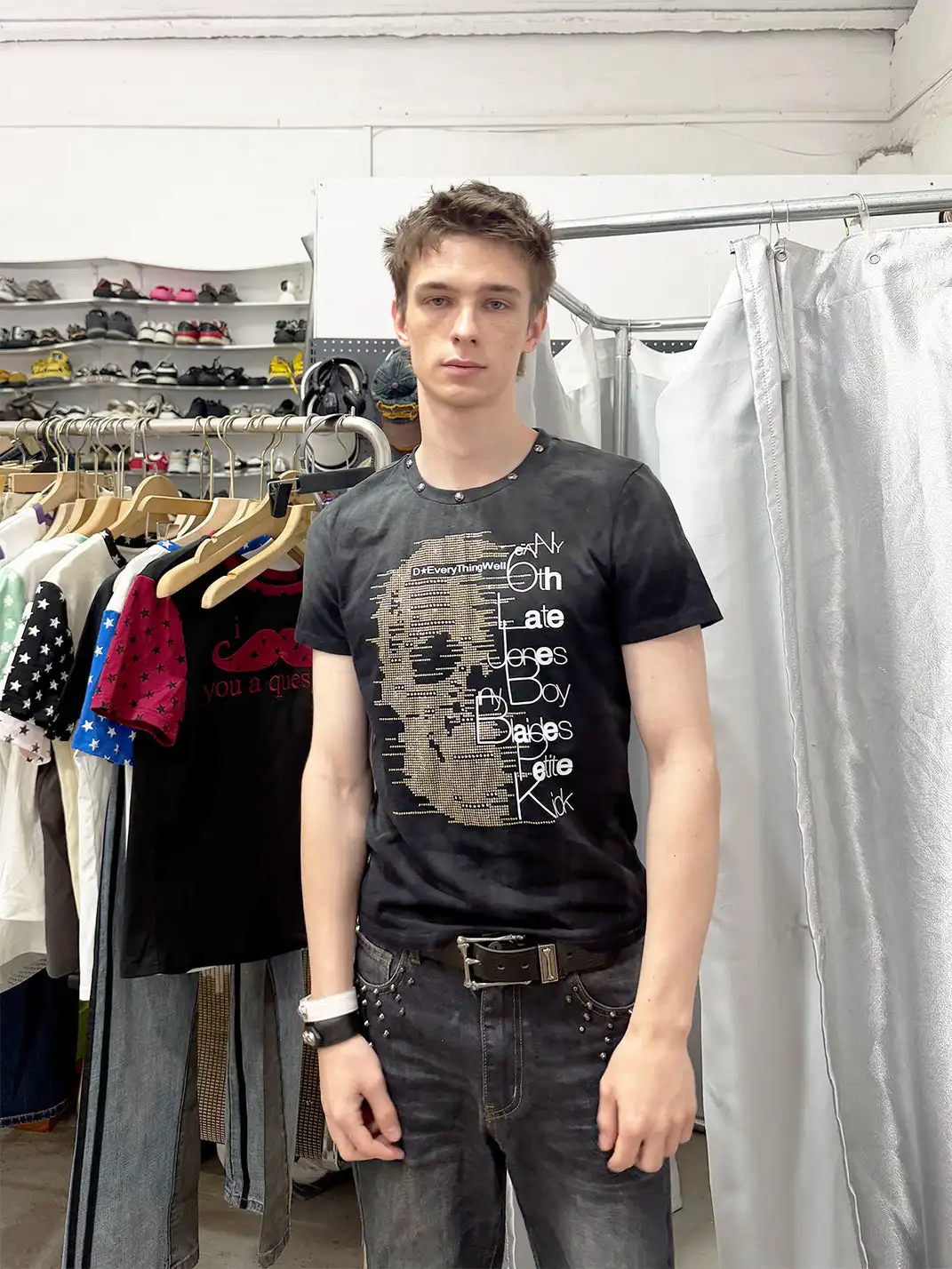 DETW | Heavy Wash Hand Beaded & Rhinestone Print T-Shirt