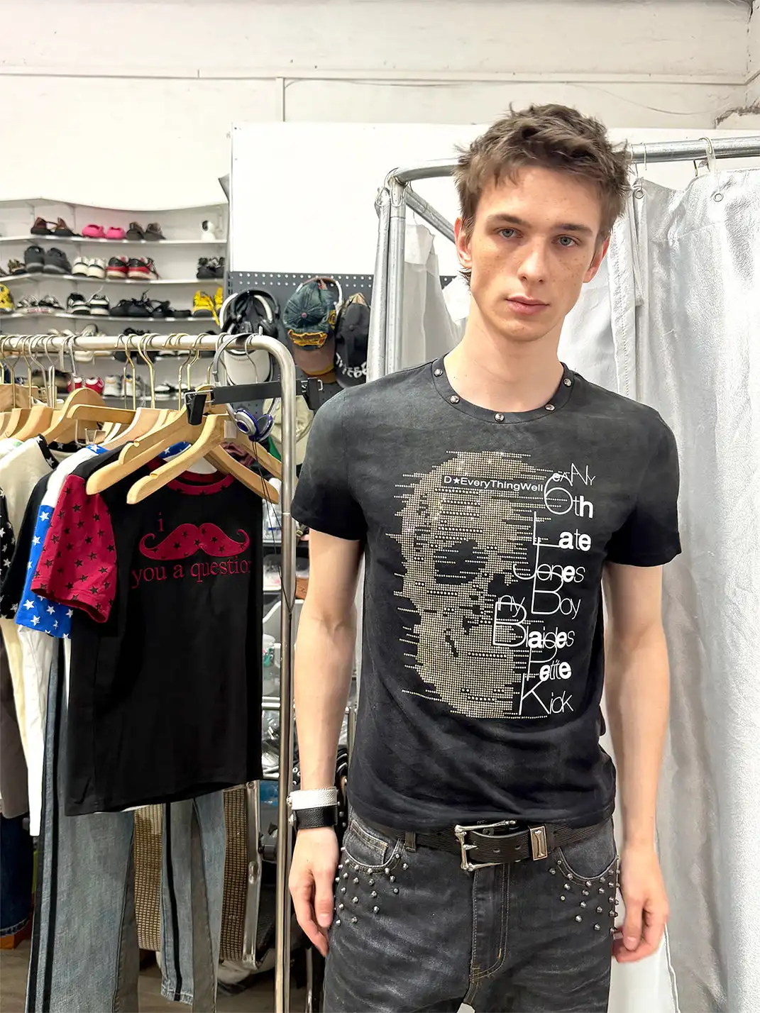 DETW | Heavy Wash Hand Beaded & Rhinestone Print T-Shirt