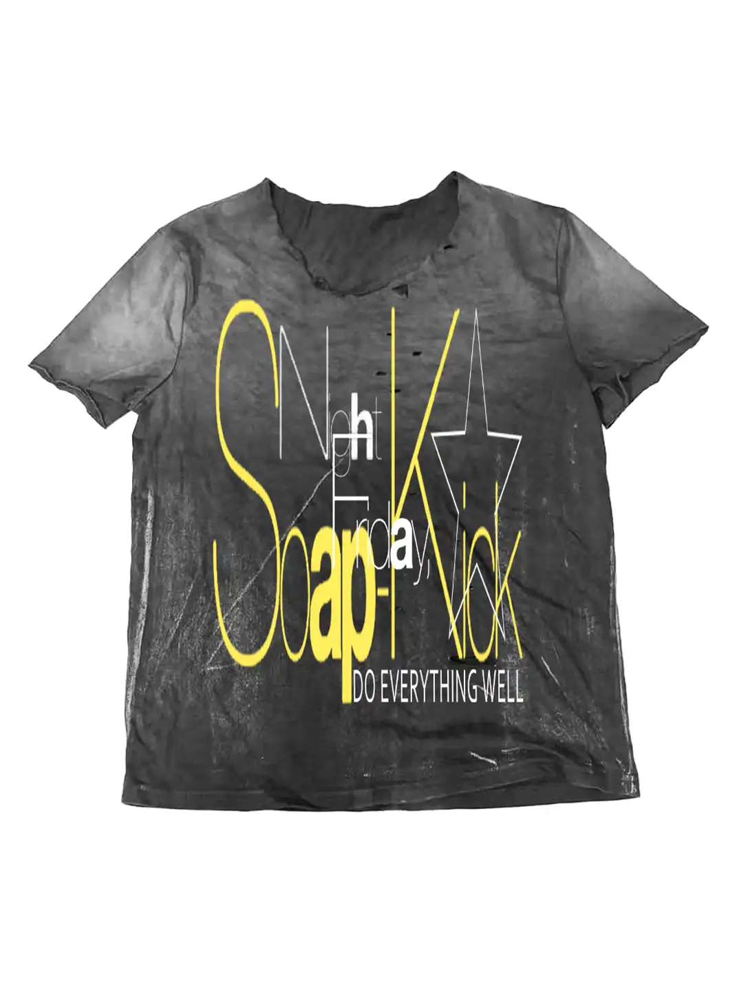 DETW | Silver Glitter Print Washed Destroyed Rolled Hem T-Shirt