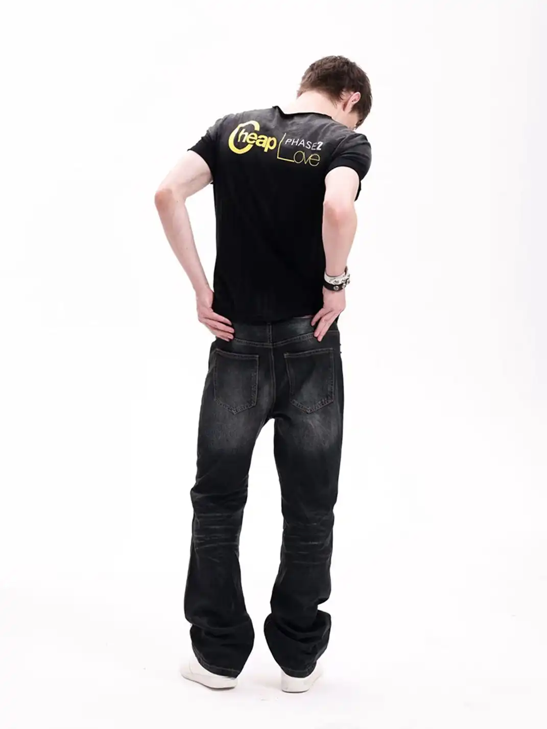 DETW | Silver Glitter Print Washed Destroyed Rolled Hem T-Shirt