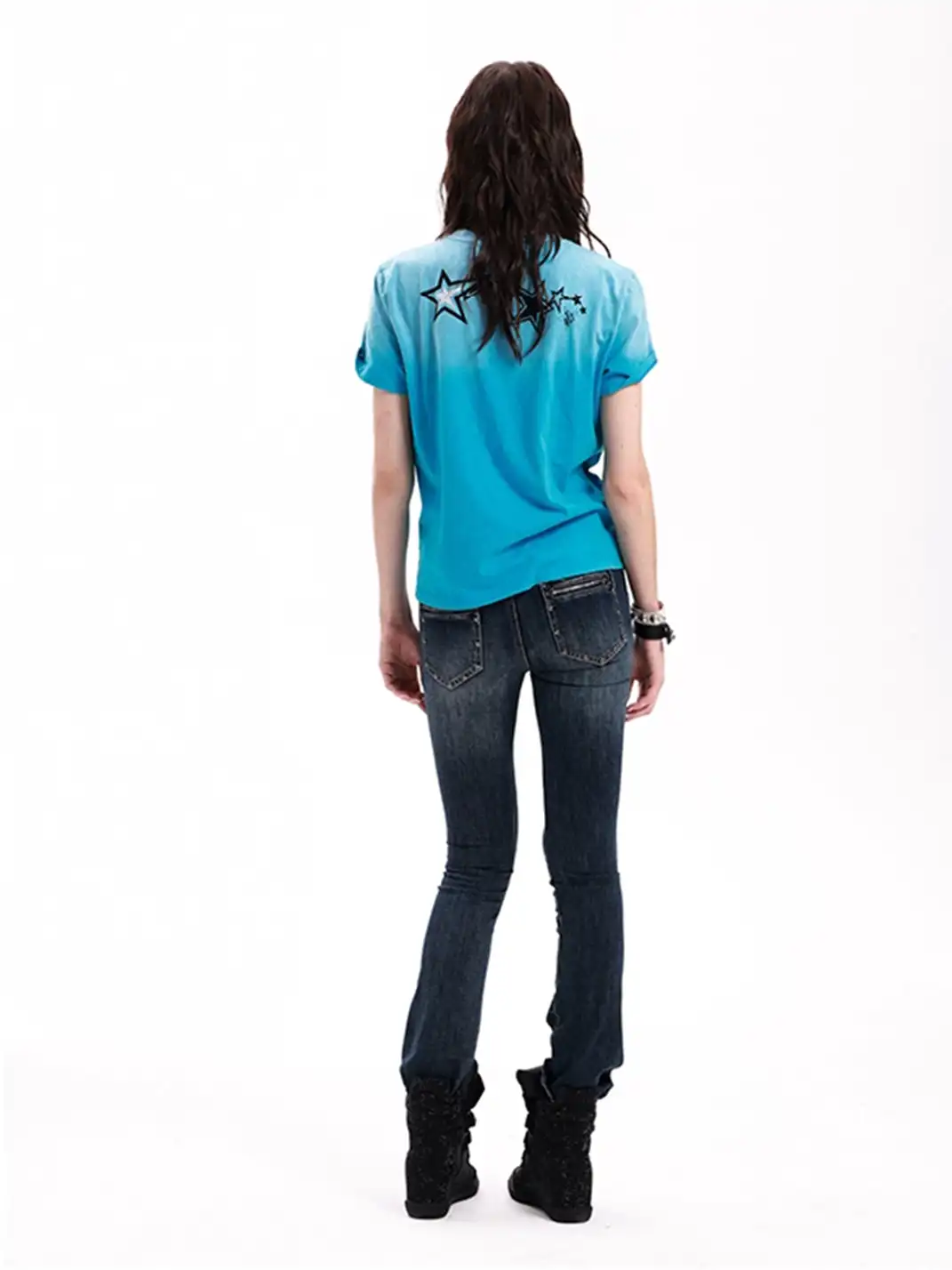 DETW | Gradient Polka Dot LOVE Slogan Destroyed Rolled Hem T-Shirt