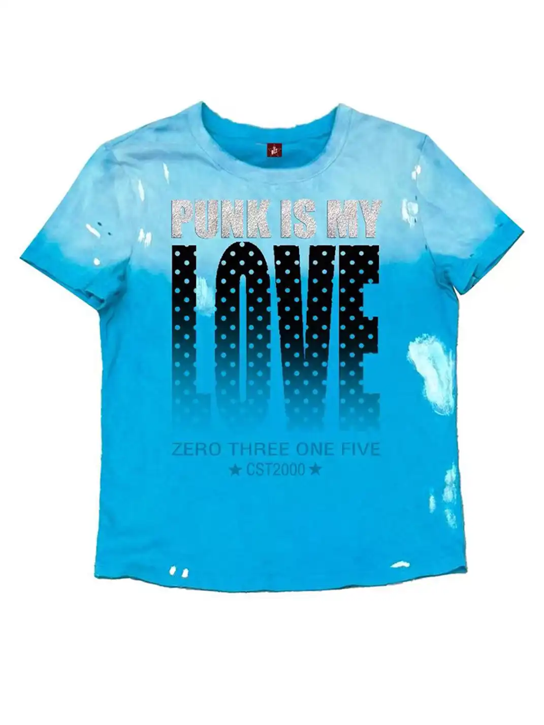 DETW | Gradient Polka Dot LOVE Slogan Destroyed Rolled Hem T-Shirt