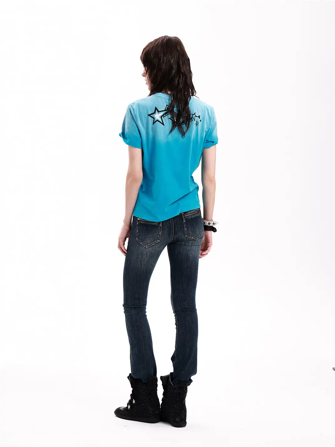 DETW | Gradient Polka Dot LOVE Slogan Destroyed Rolled Hem T-Shirt