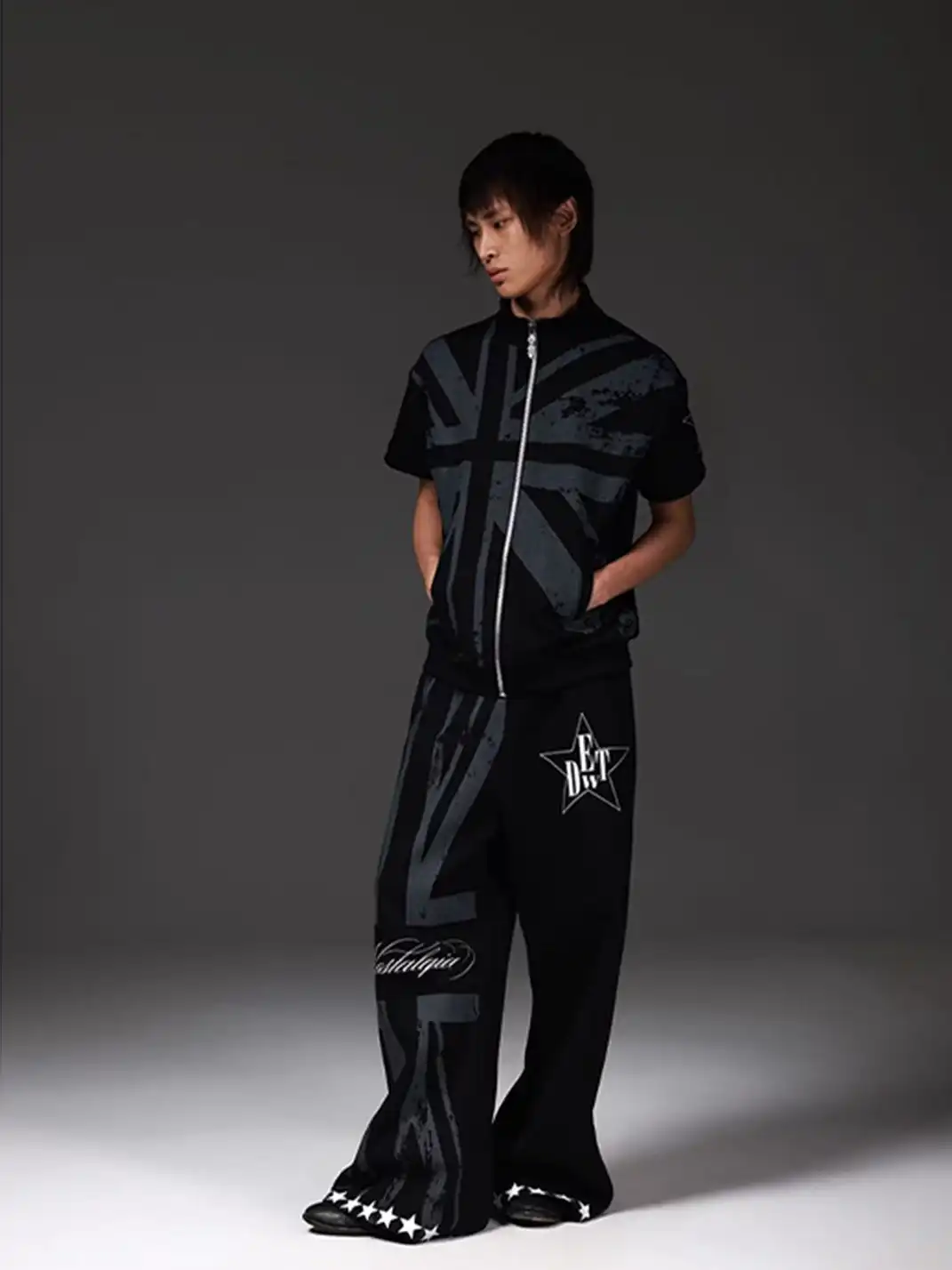 DETW | Union Jack Allover Print Stand Collar Zip T-Shirt