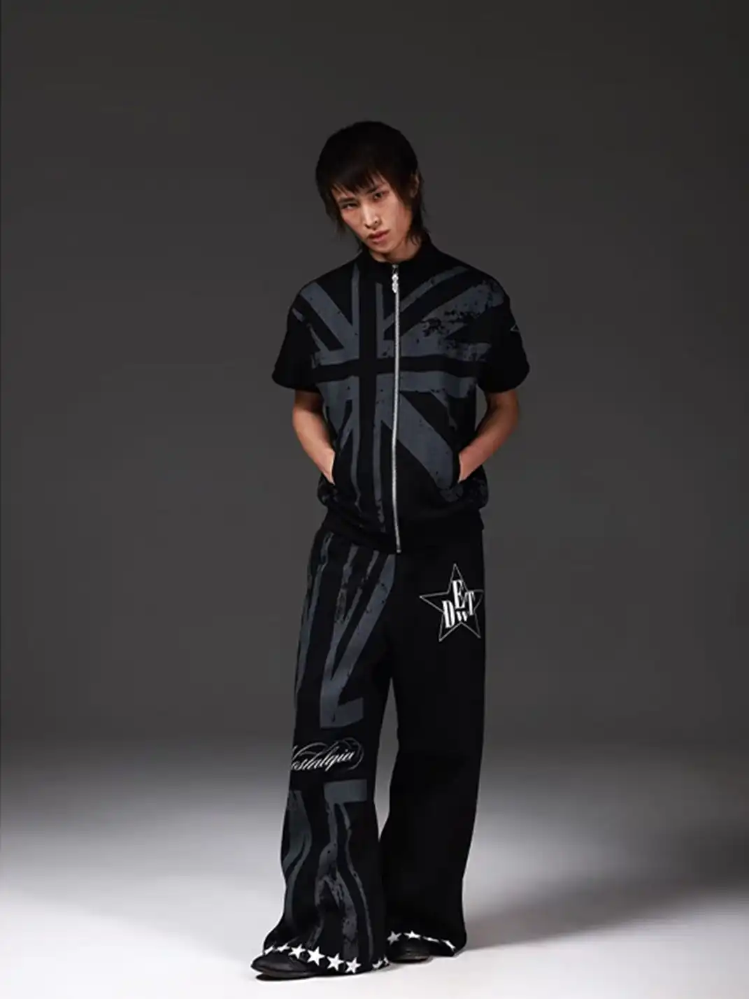 DETW | Union Jack Allover Print Stand Collar Zip T-Shirt
