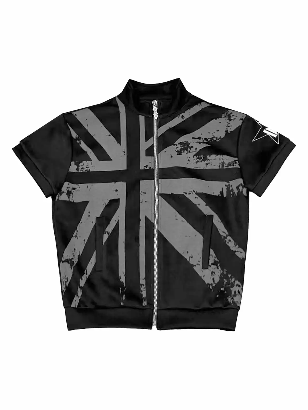 DETW | Union Jack Allover Print Stand Collar Zip T-Shirt