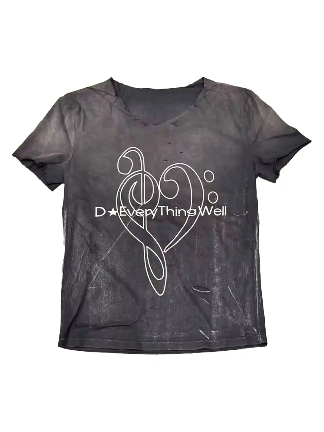 DETW | Heavy Wash Destroyed Cut Irregular Neck T-Shirt