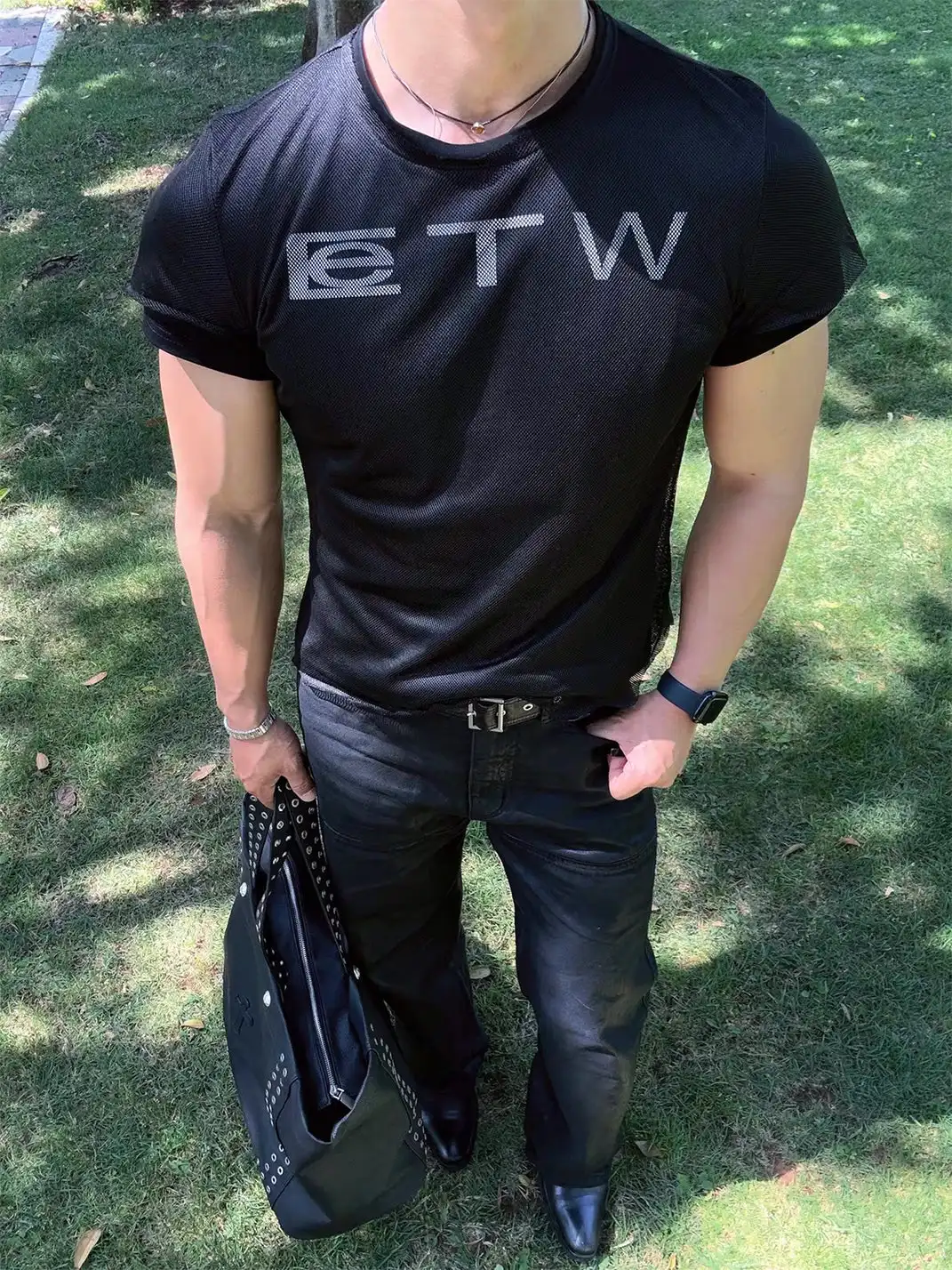 DETW | Mesh & Double Yarn Slogan T-Shirt