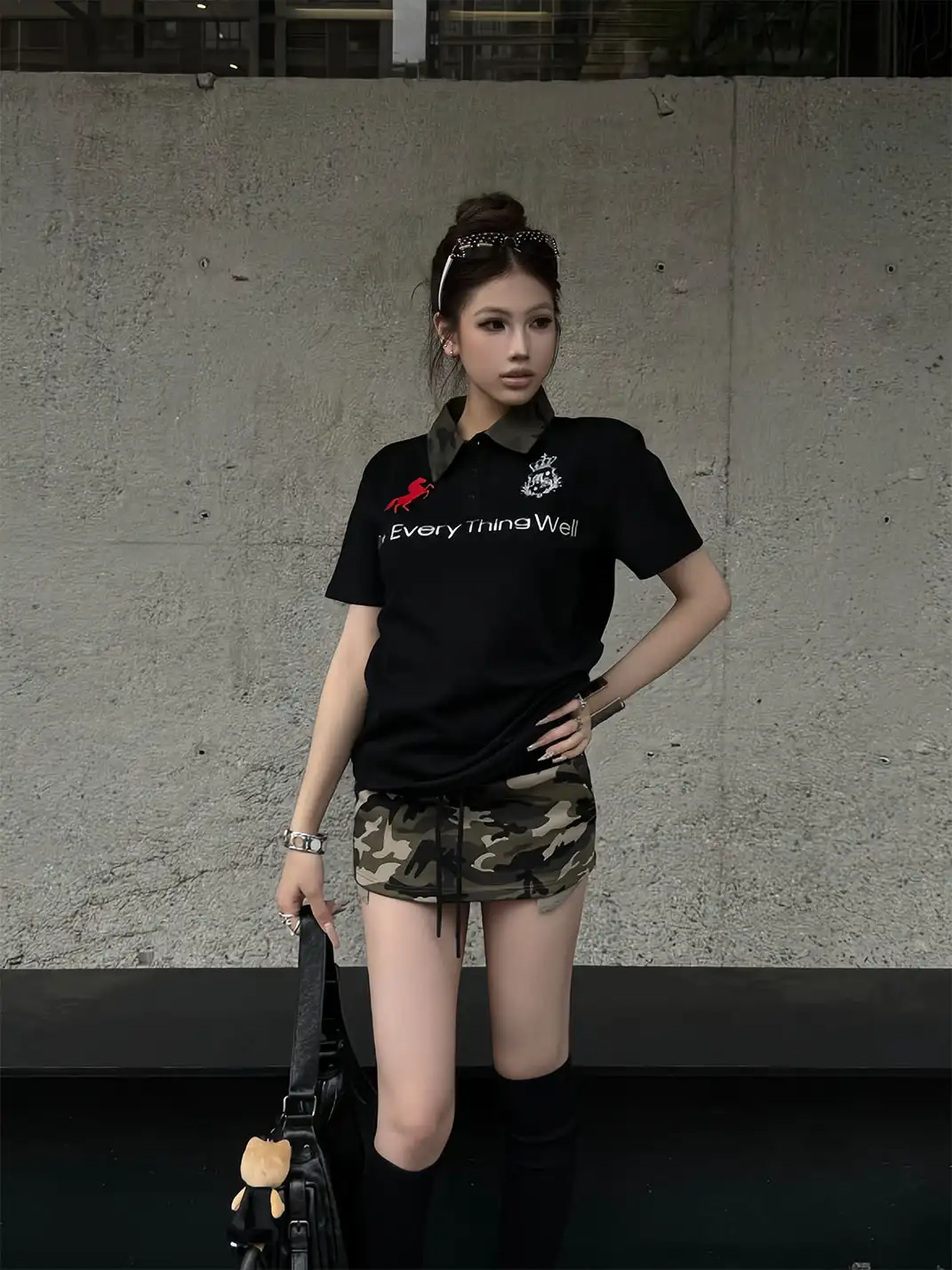 DETW | Camouflage Color Contrast Embroidered Print Polo Shirt