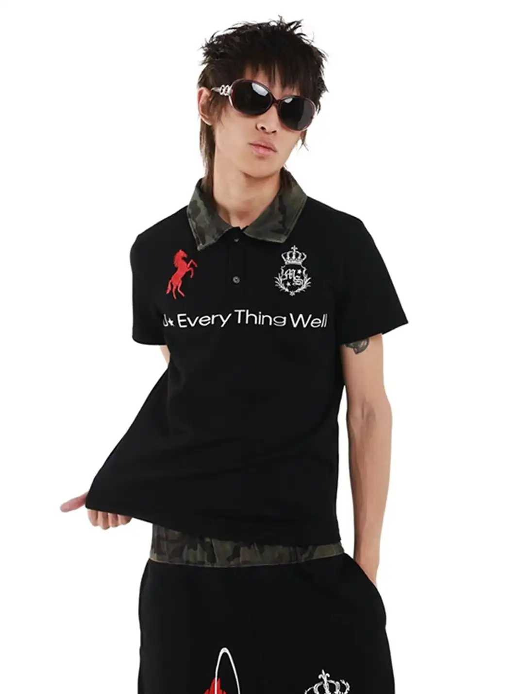 DETW | Camouflage Color Contrast Embroidered Print Polo Shirt