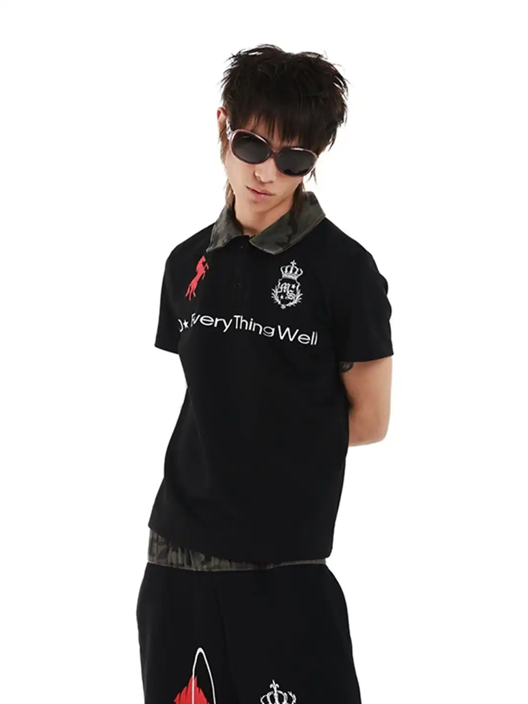 DETW | Camouflage Color Contrast Embroidered Print Polo Shirt