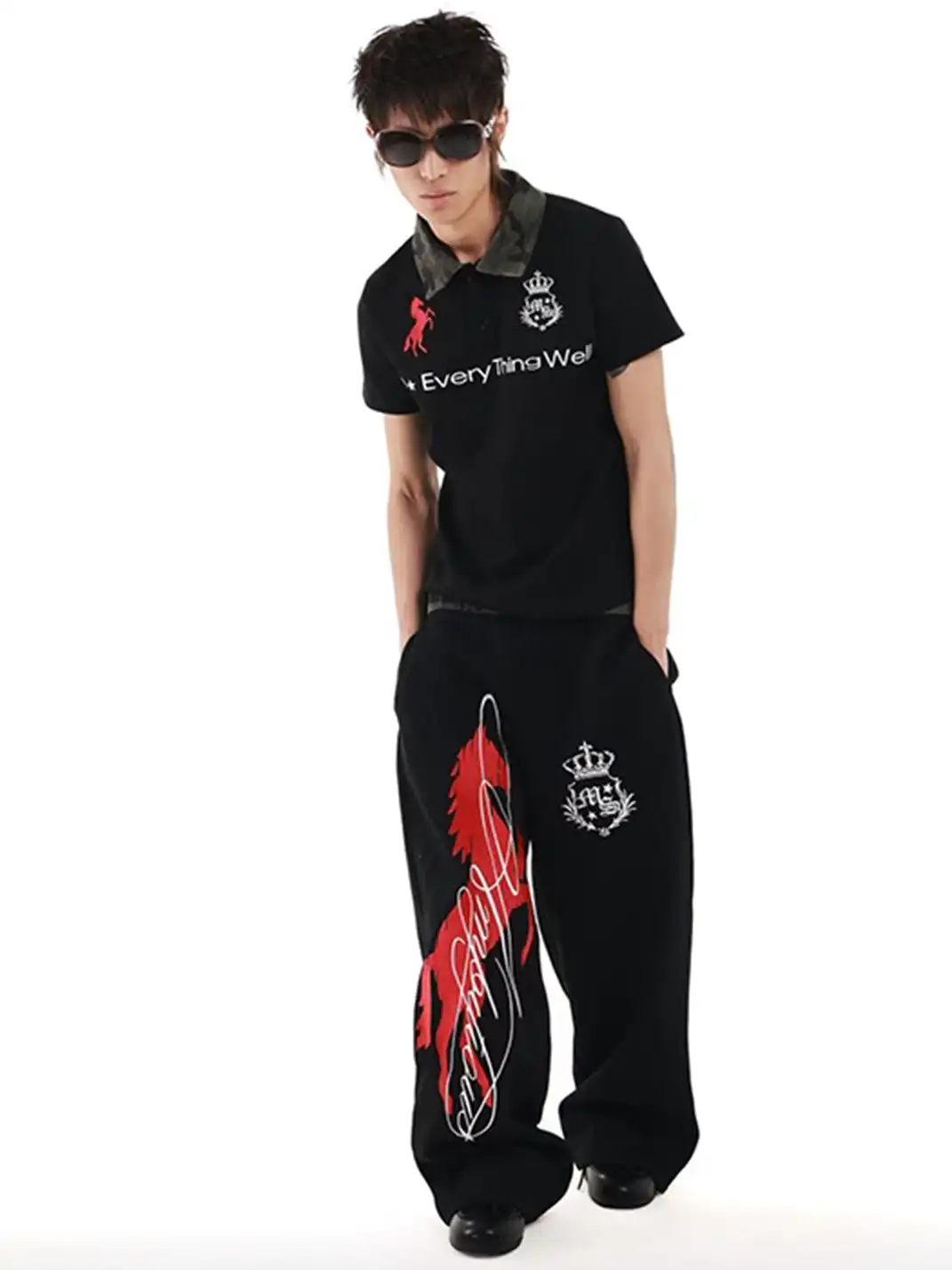 DETW | Camouflage Color Contrast Embroidered Print Polo Shirt