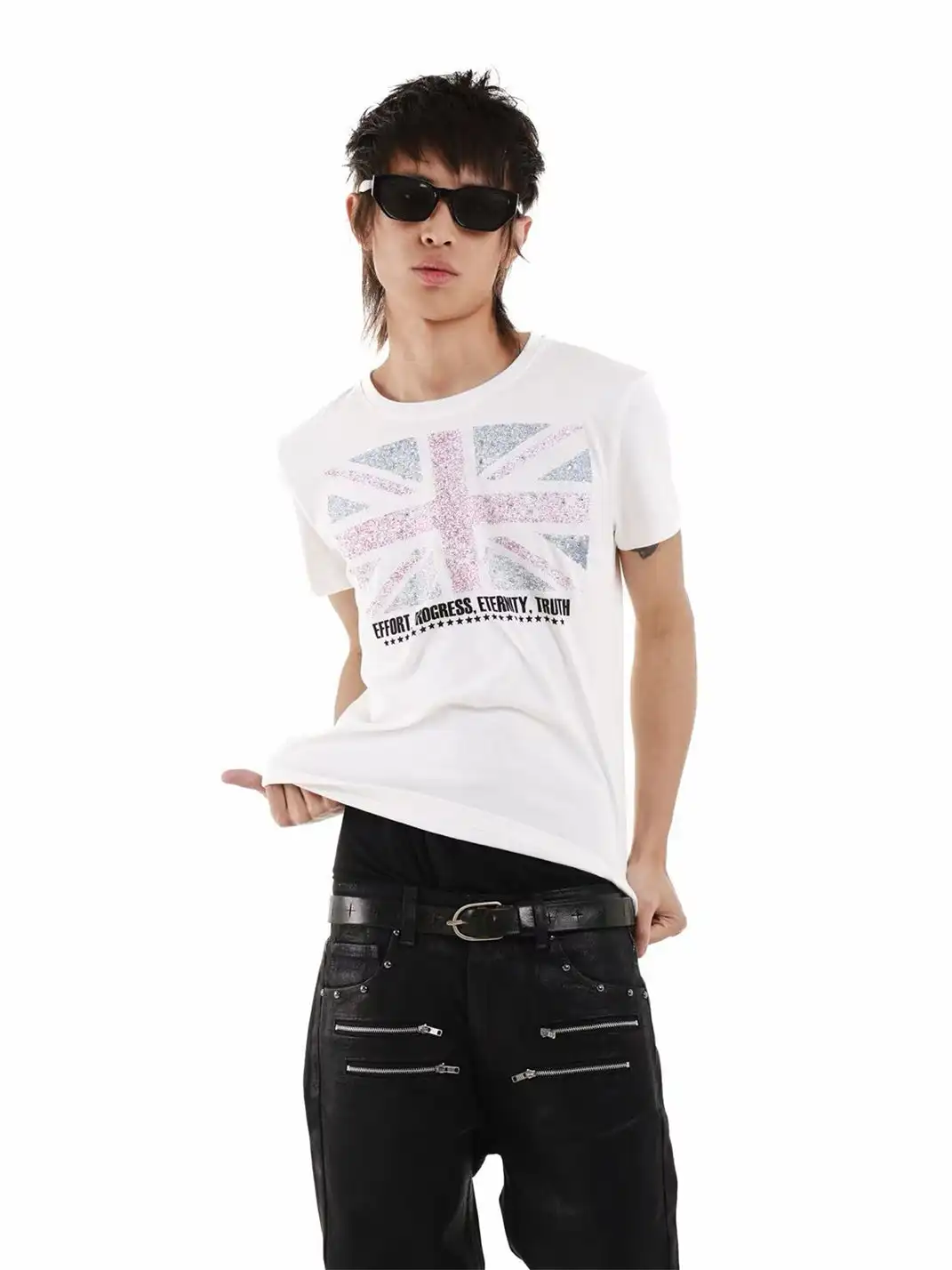 DETW | Union Jack Rhinestone & Glitter Crew Neck T-Shirt