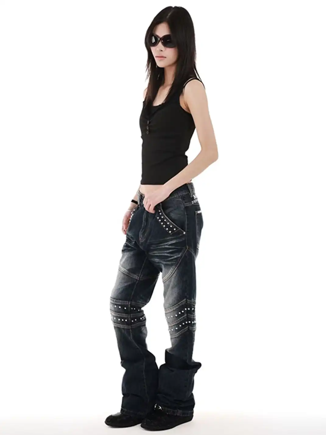 DETW | Deconstructed 3D Embroidered Rivet Flared Jeans