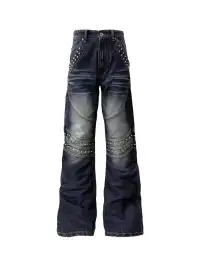 DETW | Deconstructed 3D Embroidered Rivet Flared Jeans