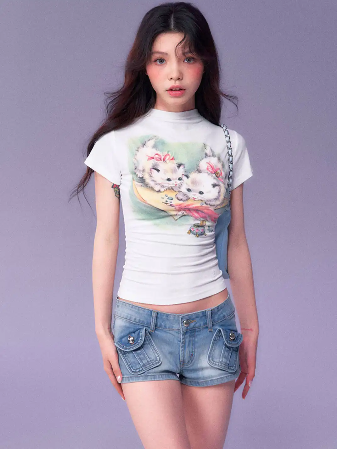 NECYSTUDIO | White Ink Print Cat T-Shirt