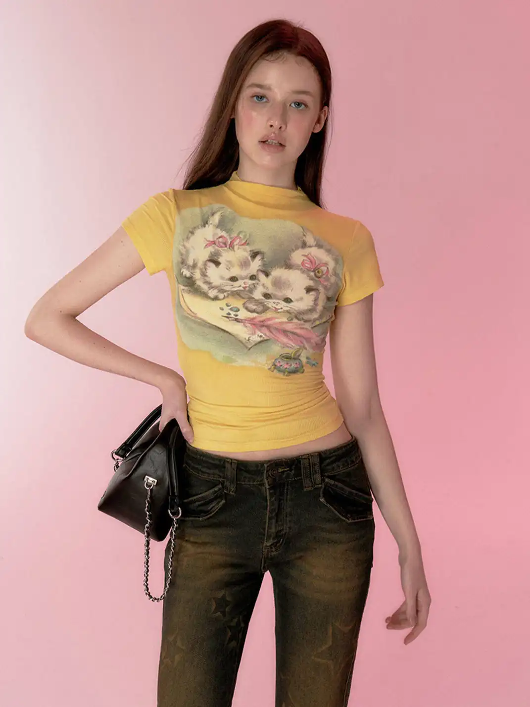 NECYSTUDIO | White Ink Print Cat T-Shirt