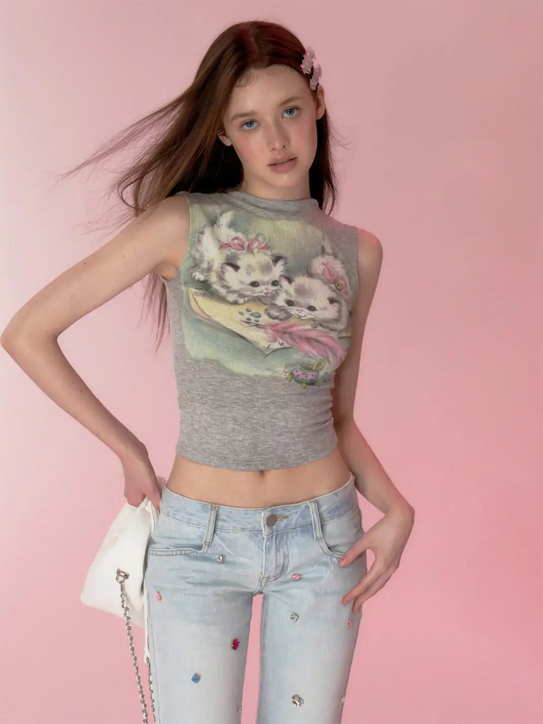NECYSTUDIO | White Ink Print Cat T-Shirt