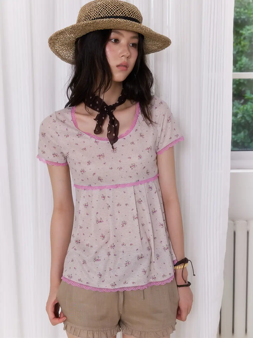 NECYSTUDIO | Floral Lace Spliced Top