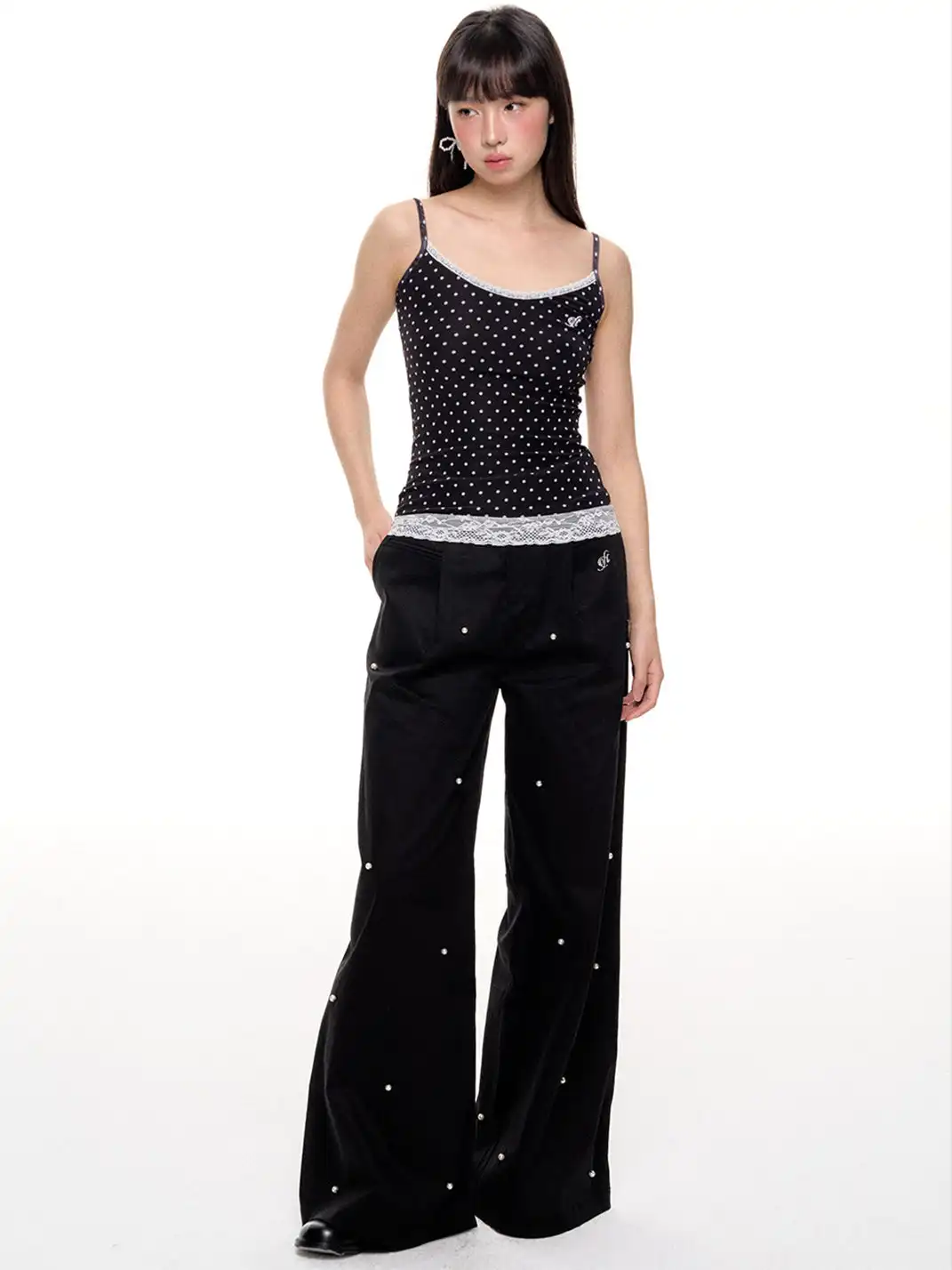 NECYSTUDIO | Polka Dot Faux Two-Piece Lace Cami