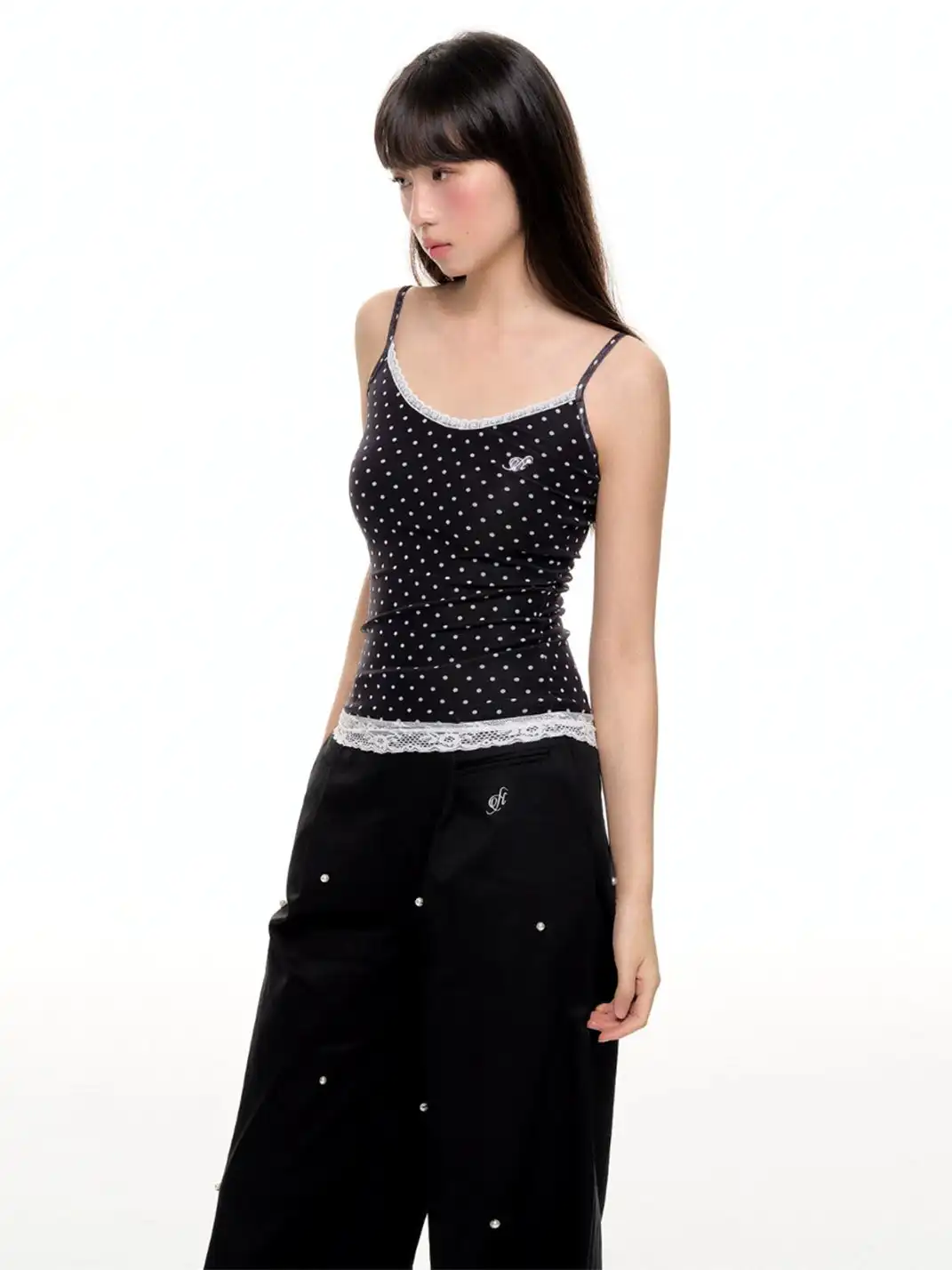 NECYSTUDIO | Polka Dot Faux Two-Piece Lace Cami