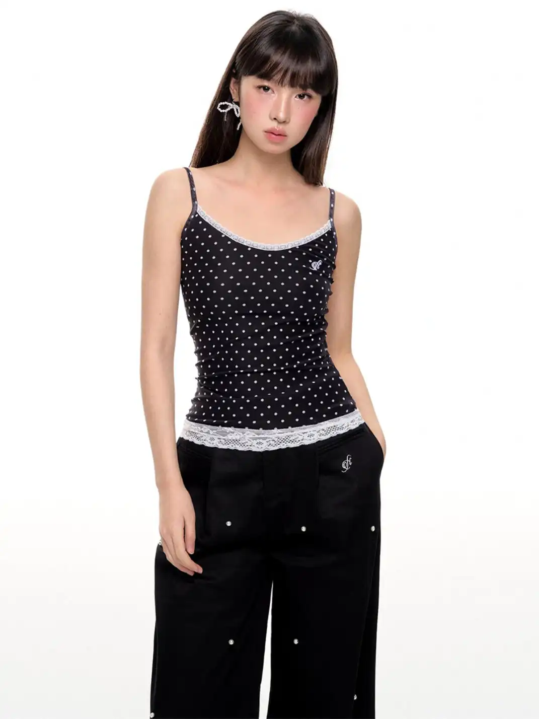 NECYSTUDIO | Polka Dot Faux Two-Piece Lace Cami