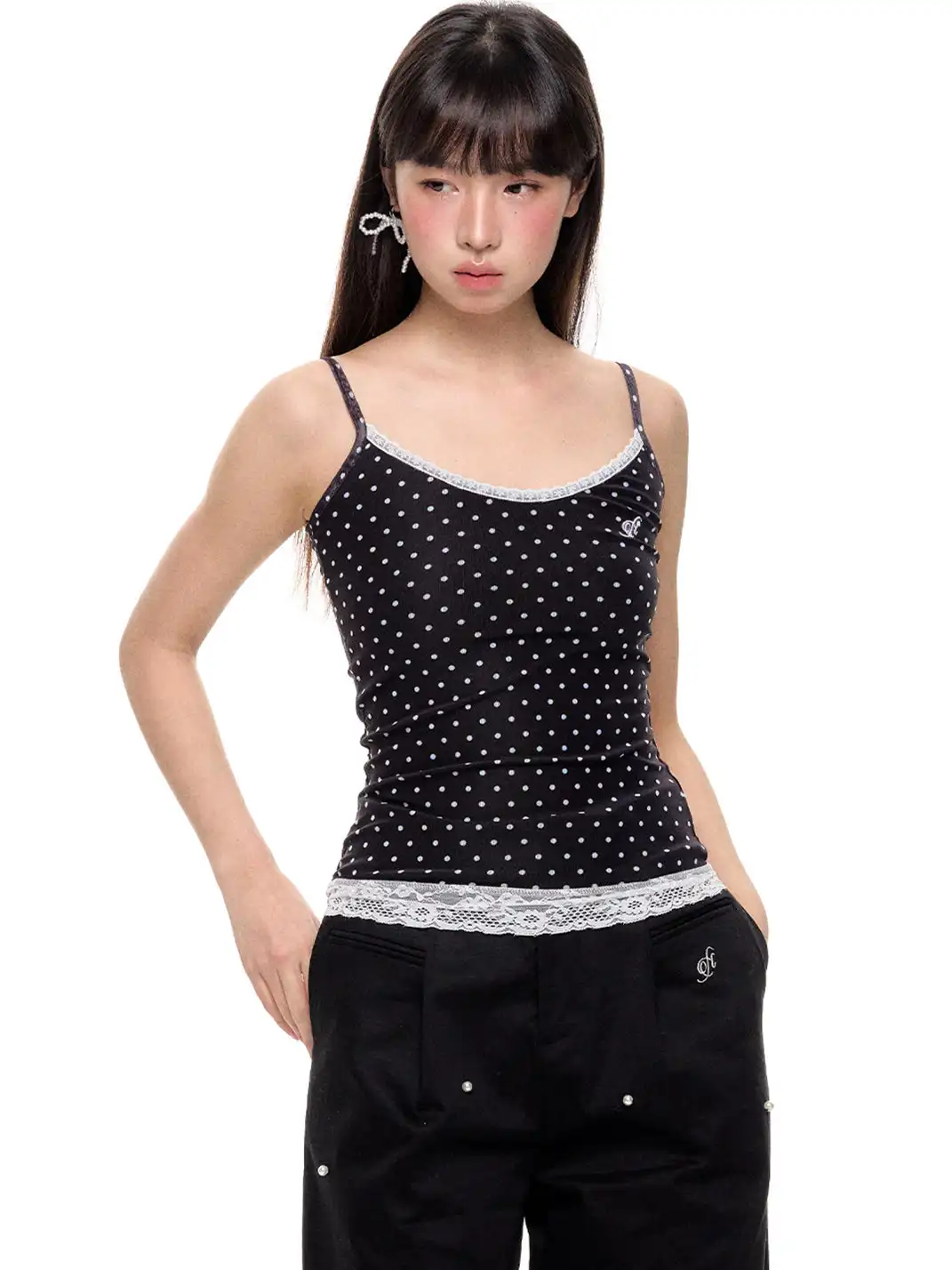 NECYSTUDIO | Polka Dot Faux Two-Piece Lace Cami