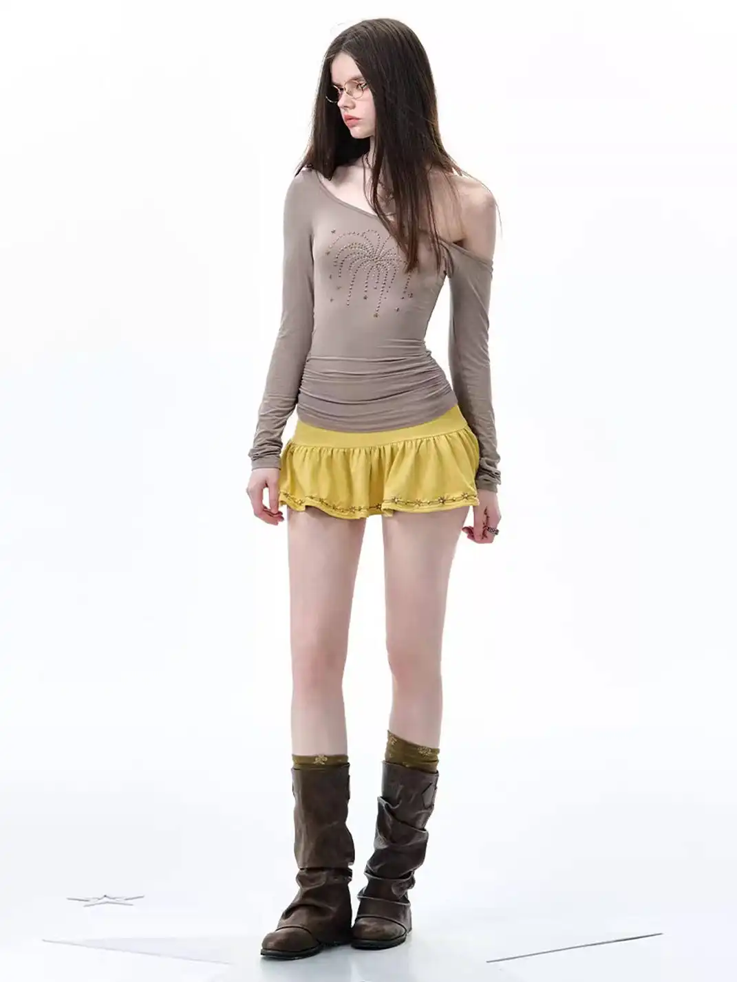 NECYSTUDIO | Suede Sequin Ruffled Midi Skirt
