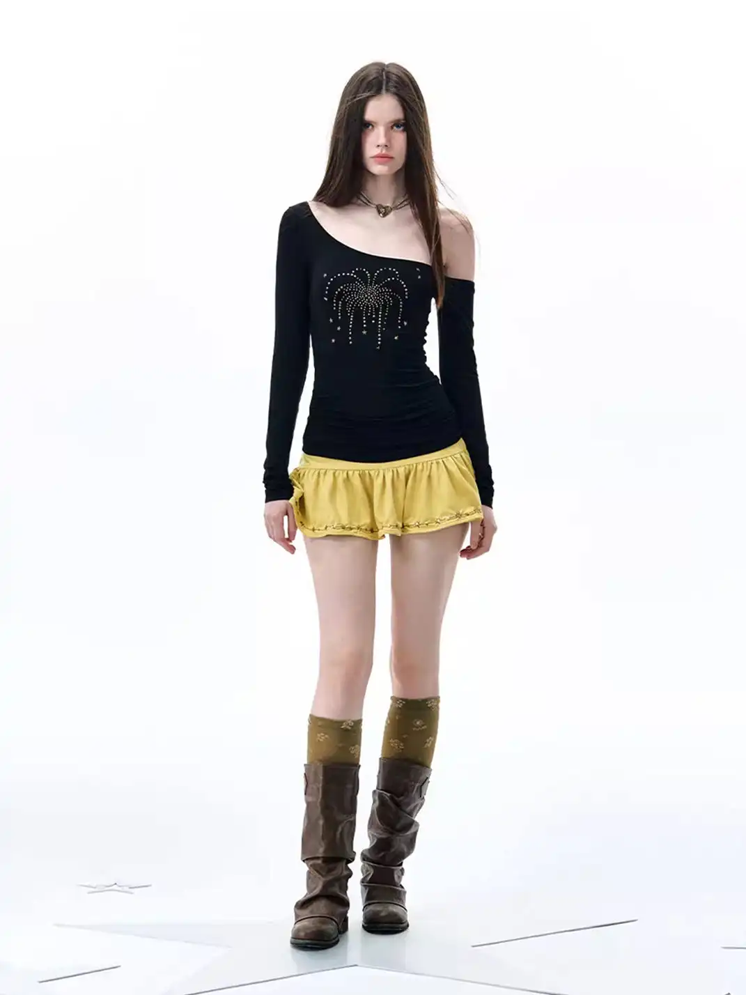 NECYSTUDIO | Suede Sequin Ruffled Midi Skirt