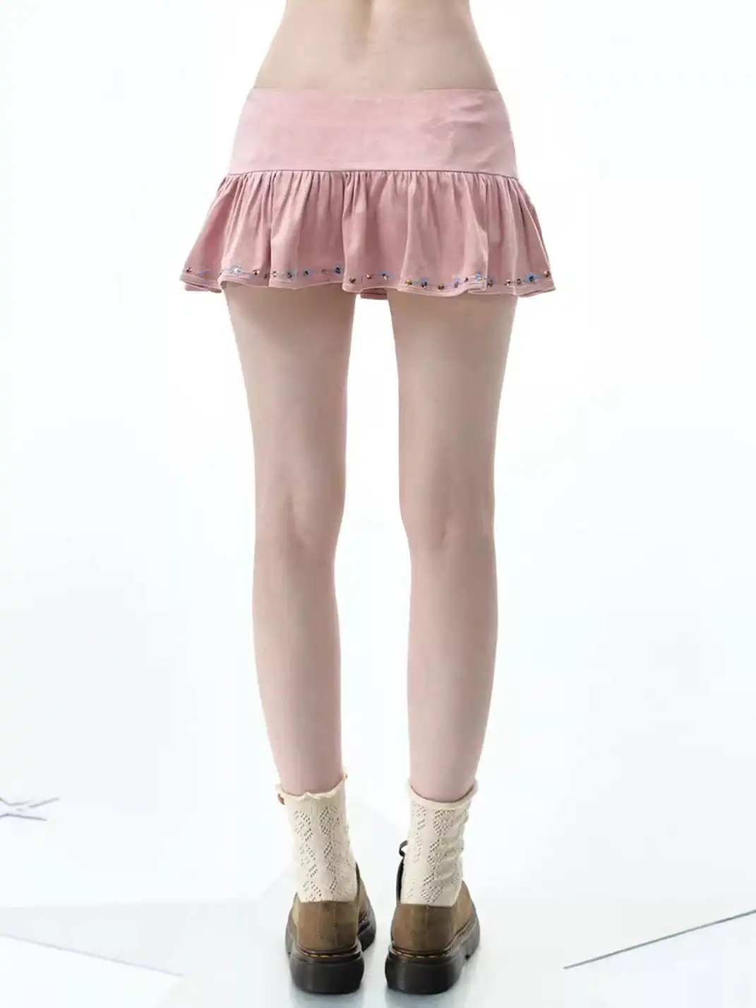 NECYSTUDIO | Suede Sequin Ruffled Midi Skirt