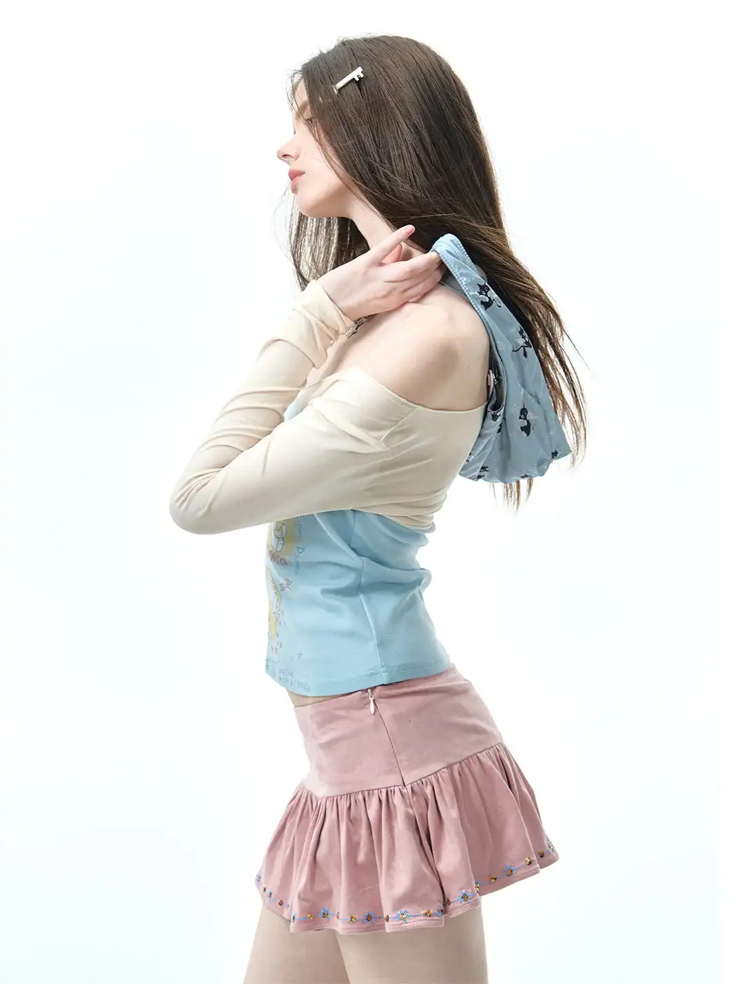 NECYSTUDIO | Suede Sequin Ruffled Midi Skirt