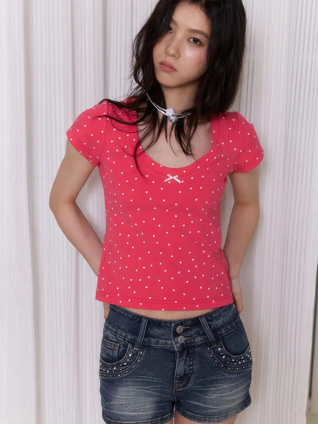 NECYSTUDIO | Polka Dot Short Sleeve T-Shirt & Bandeau