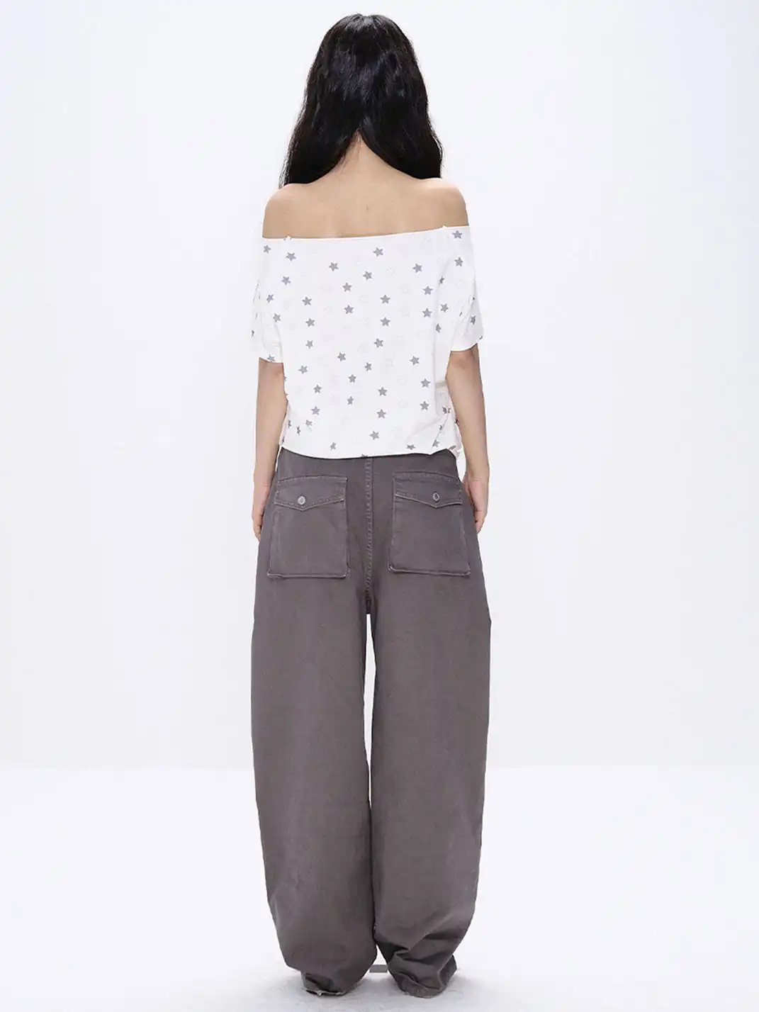 NECYSTUDIO | Allover Star Print Off-the-Shoulder Short Sleeve Top