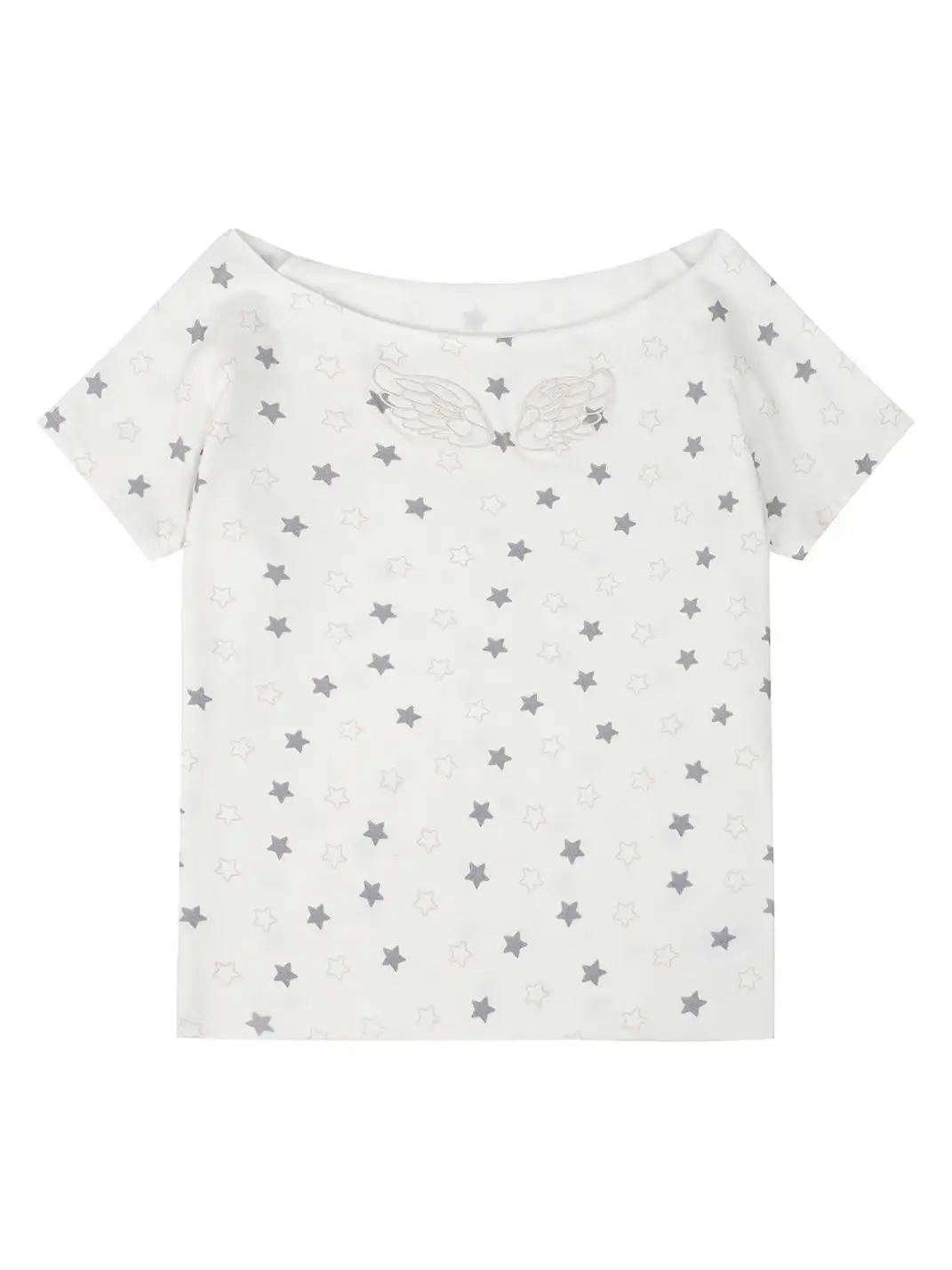 NECYSTUDIO | Allover Star Print Off-the-Shoulder Short Sleeve Top