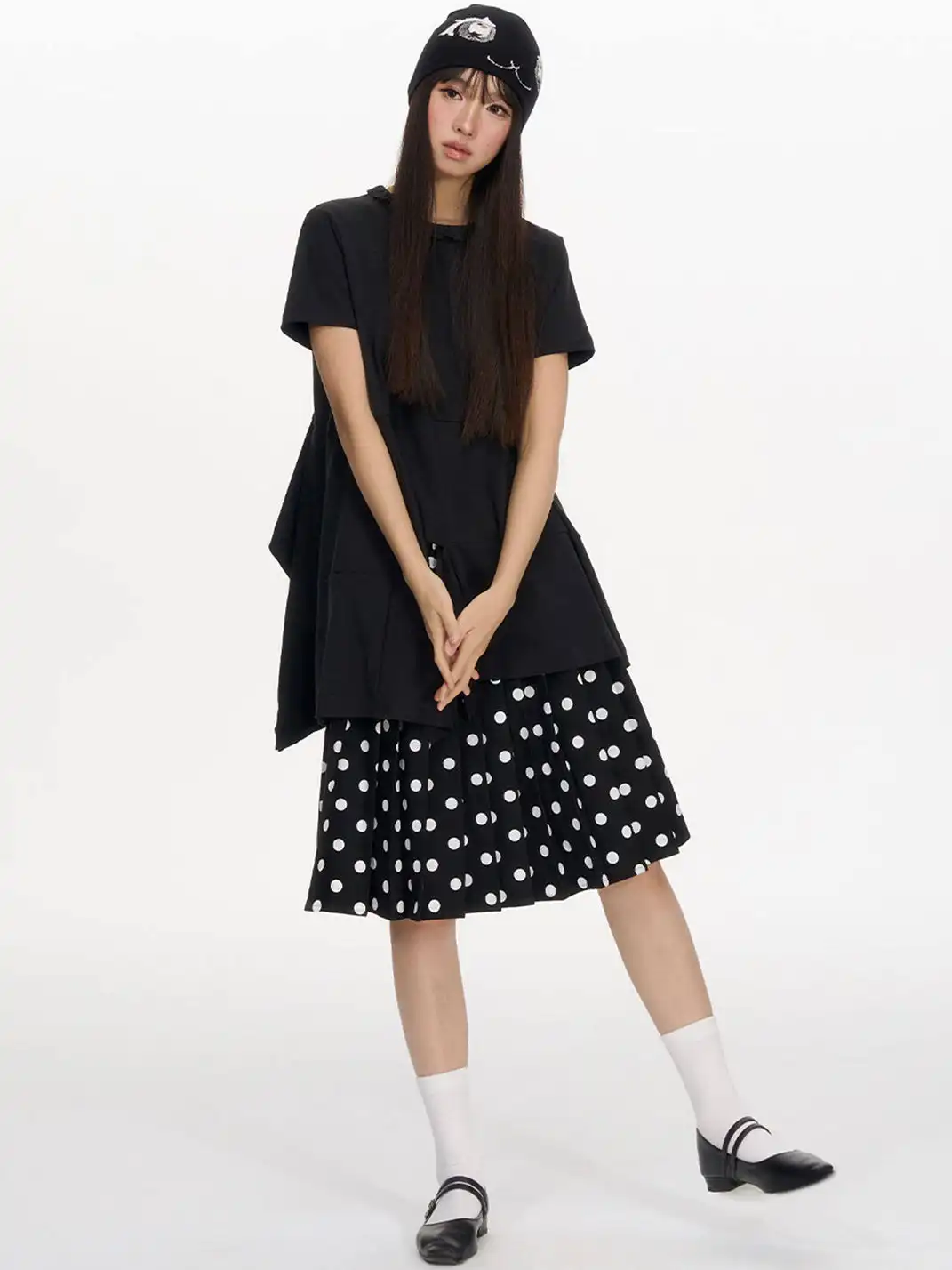 NECYSTUDIO | Short Sleeve Top & Polka Dot Skirt Set