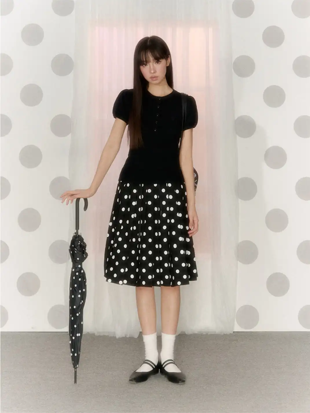 NECYSTUDIO | Short Sleeve Top & Polka Dot Skirt Set