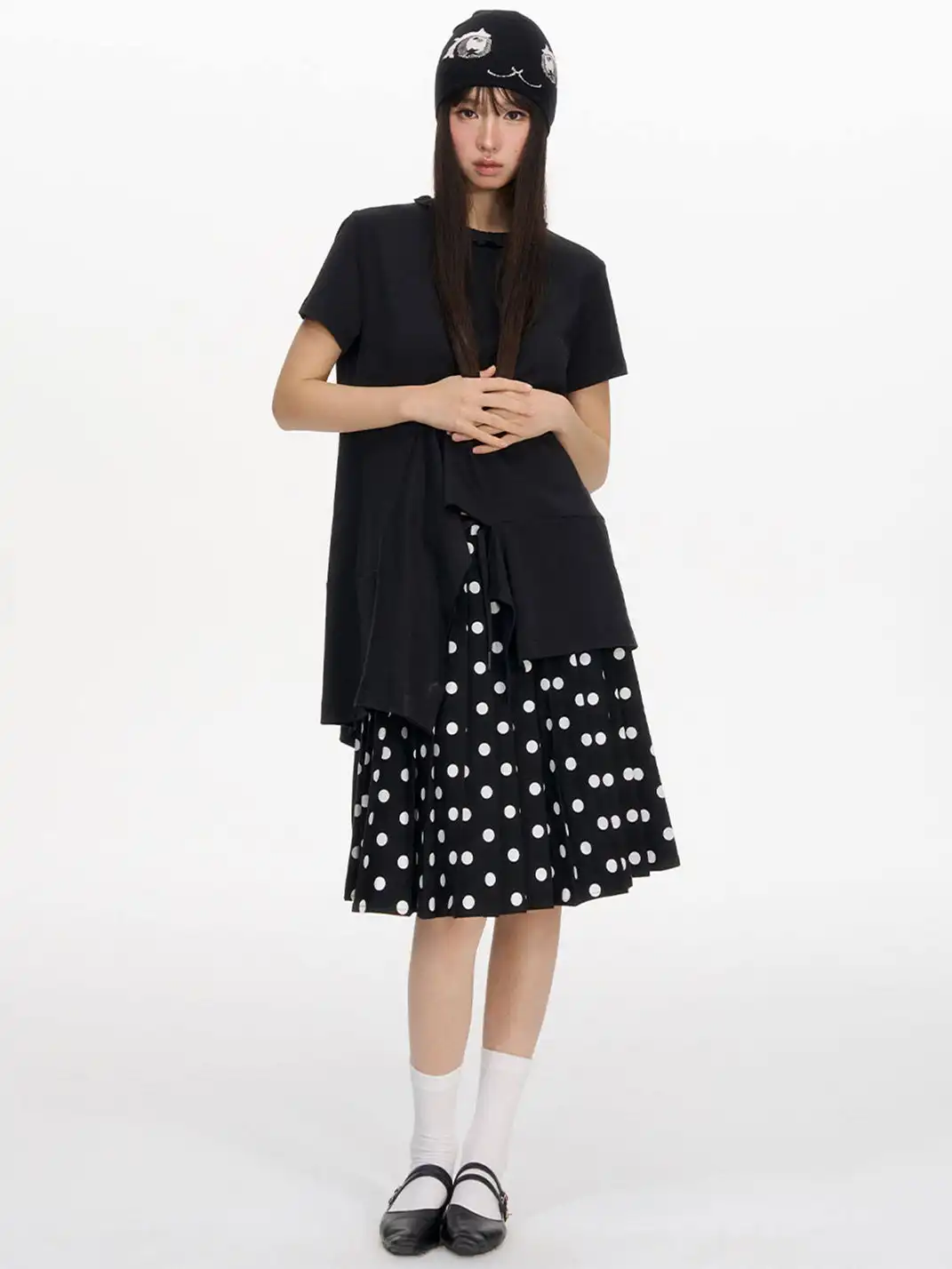 NECYSTUDIO | Short Sleeve Top & Polka Dot Skirt Set